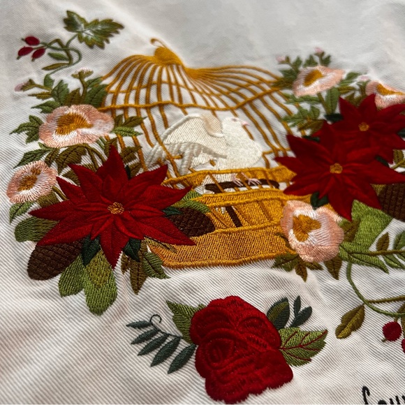 Profound Aesthetic white denim fleece lined trucker jacket | L | embroidered bk - Picture 8 of 15